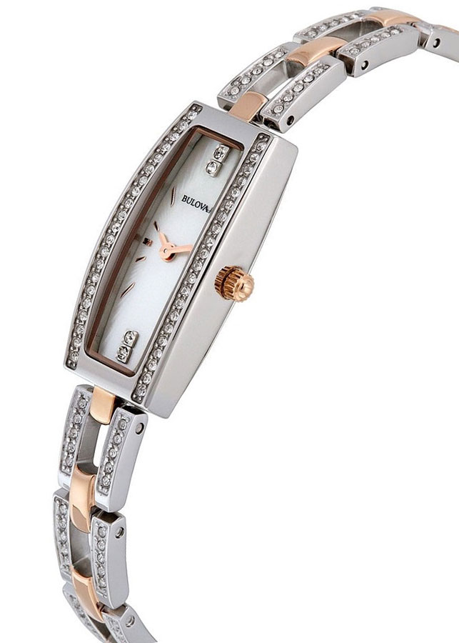 Đồng Hồ Nữ Bulova Đính Đá Swarovski Dây Thép Không Gỉ 98X110 - Mặt Xà Cừ