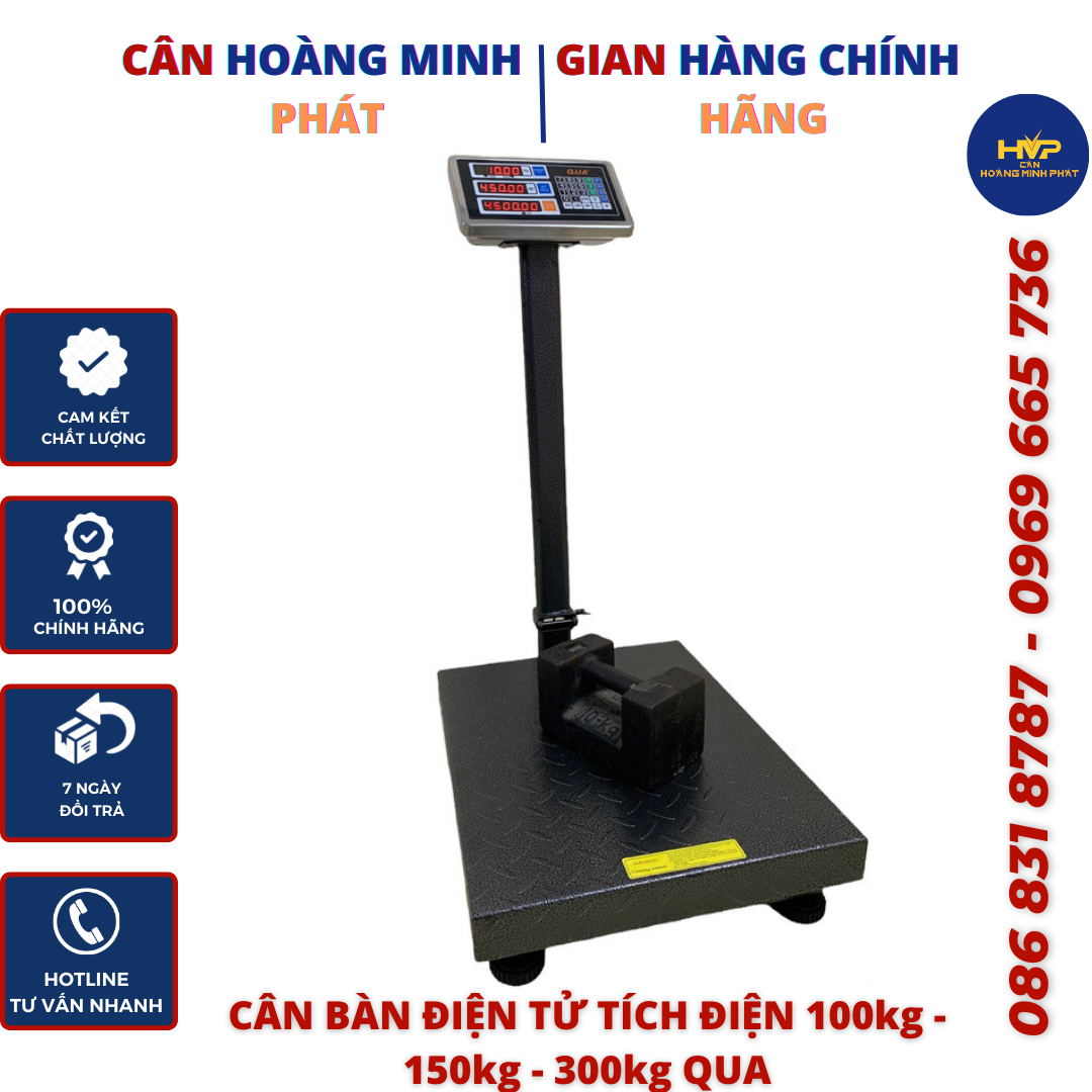 Cân Bàn Điện Tử 100kg/150kg/300kg QUA (Cân điện tử tính tiền tự động - tích điện) [ CÂN HOÀNG MINH PHÁT