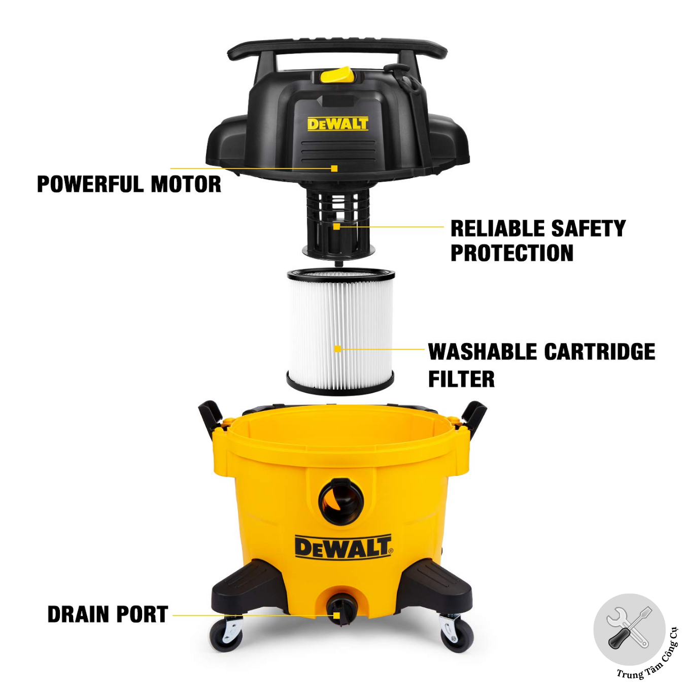 Máy hút bụi công nghiệp khô và ướt 3750W (5HP) DeWALT DXV34P , dung tích 34L - hàng chính hãng