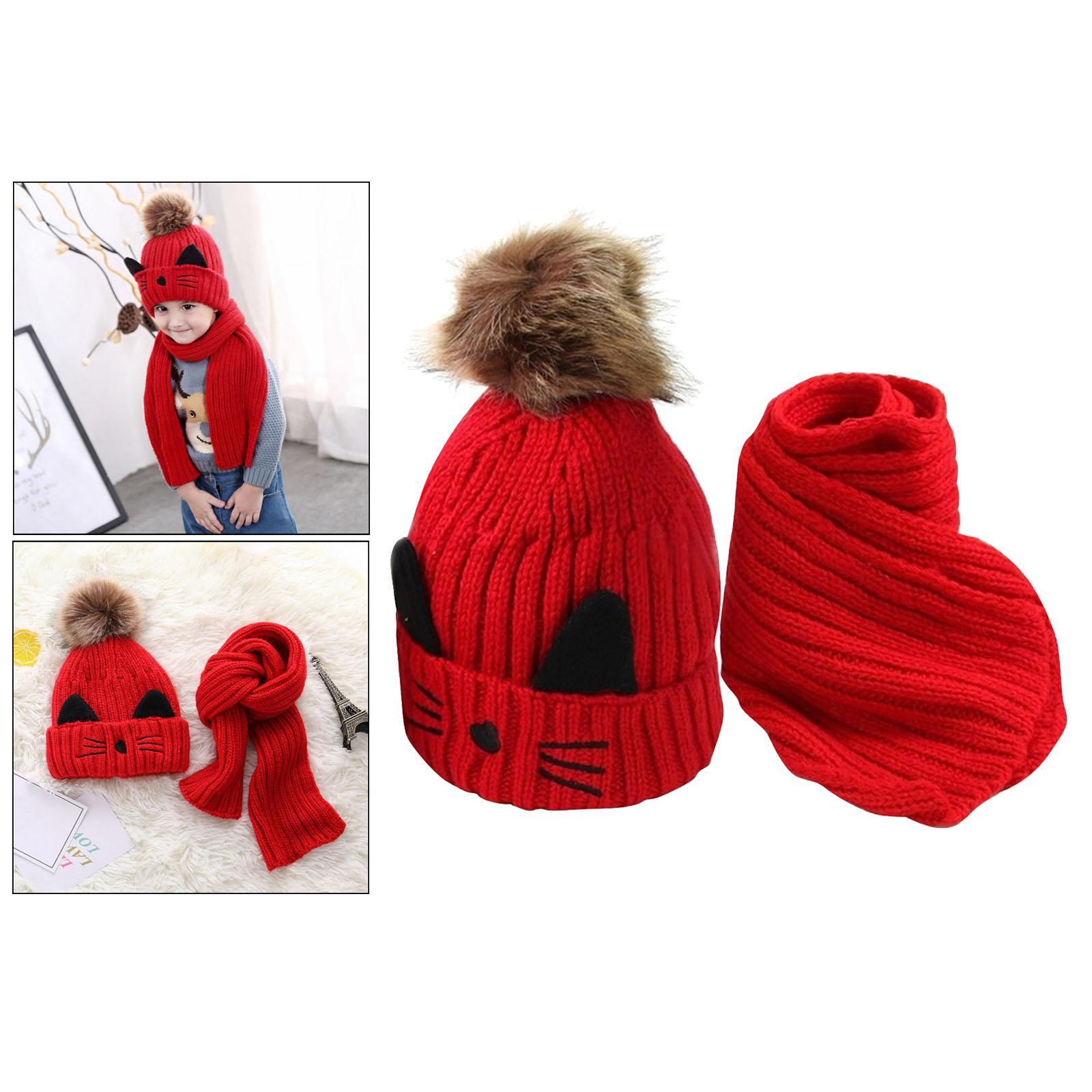 Lovely Pompom Infant Toddler Winter Hat Scarf Set for Baby Girl