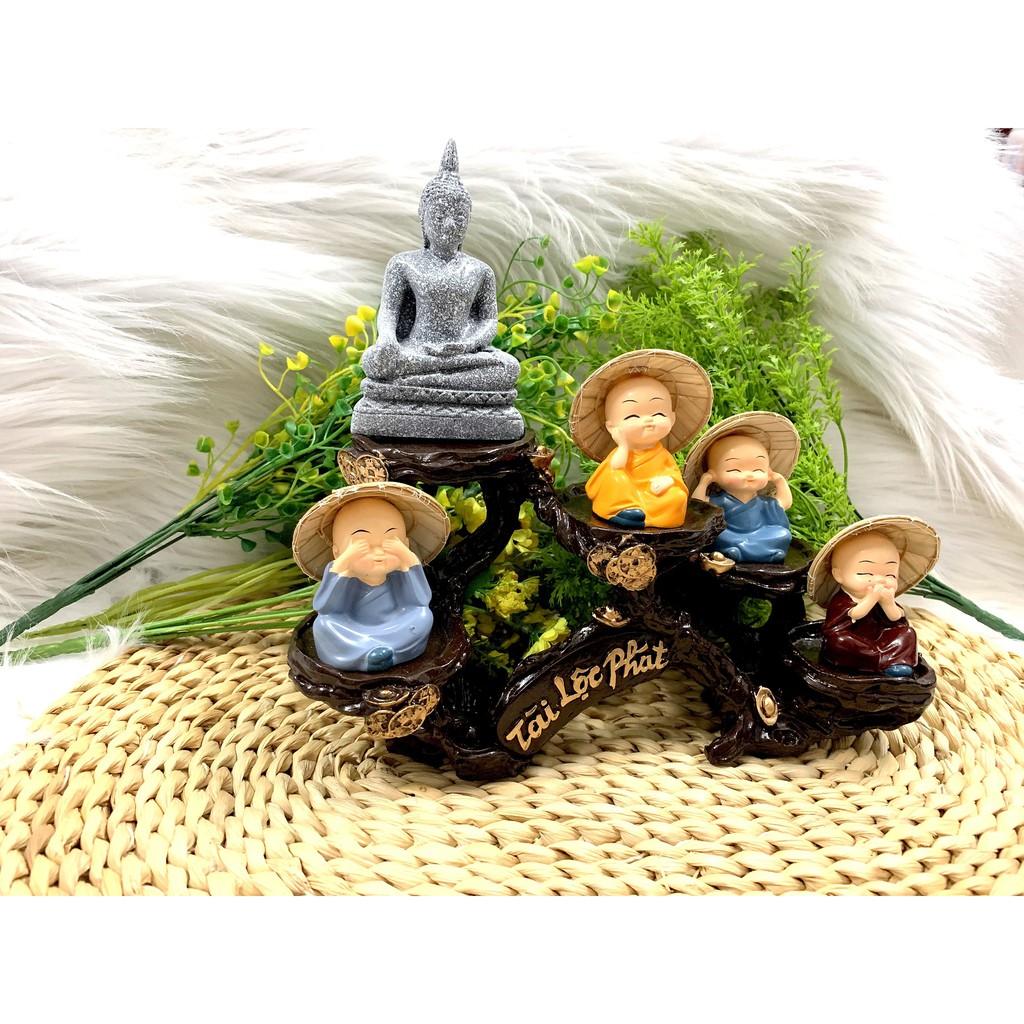Set bộ tượng Bổn Sư Thích Ca cùng các Chú Tiểu Nón Len và Đế tượng