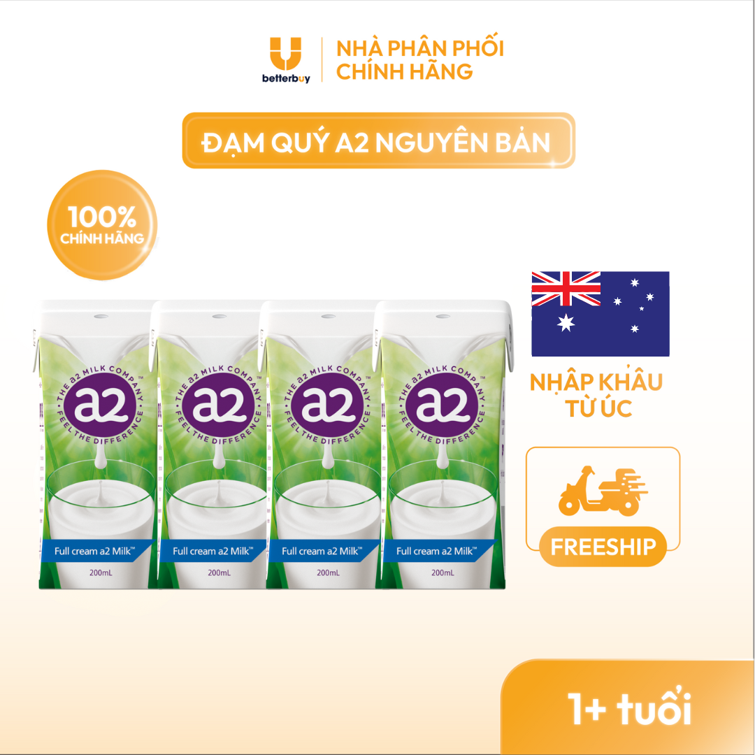Combo 4 Hộp Sữa Tươi Nguyên Kem Tiệt Trùng a2 Milk - a2 Milk UHT 200ml