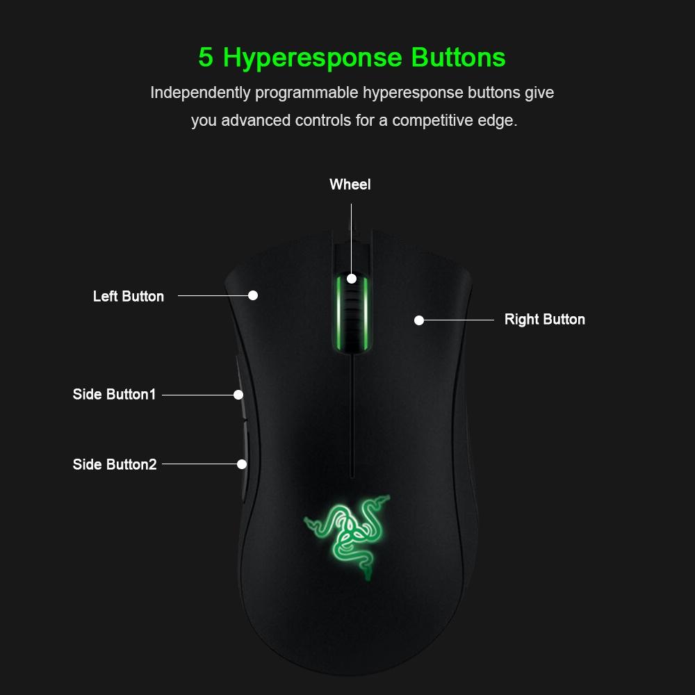 Chuột Quang Chơi Game RAZER-DeathAdder Có Dây USB Cho PC Và Laptop Với 5 Nút Độc Lập 6400DPI