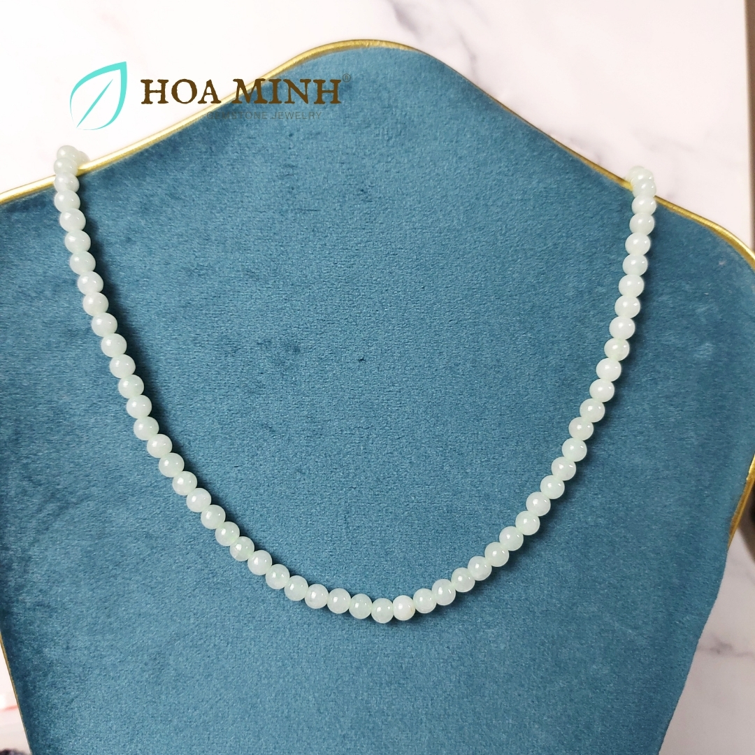 Vòng cổ 108 hạt ngọc Cẩm Thạch A xanh táo size hạt 5.5 li (có thể đeo thành vòng tay) VIP, trong bóng | Hoa Minh Gem