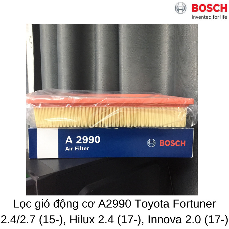 Lọc Gió Động Cơ BOSCH A2990 cho xe Toyota Fortuner 2.4/2.7 , Hilux 2.4 , Innova 2.0 , Made in China