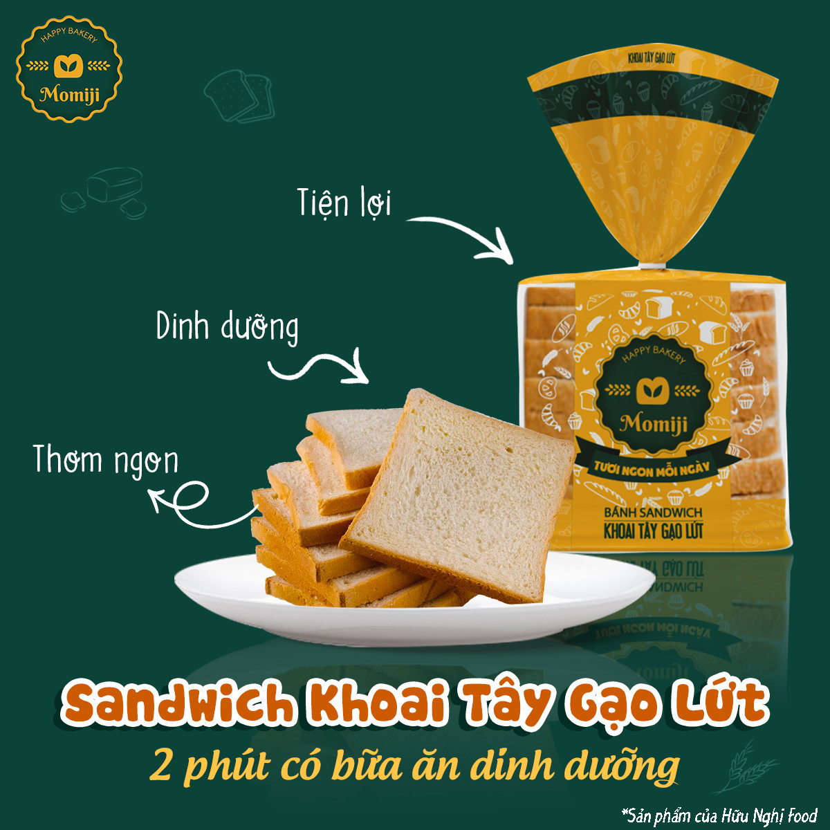 [DATE MỚI] Bánh mì momiji sandwich khoai tây gạo lứt 300g