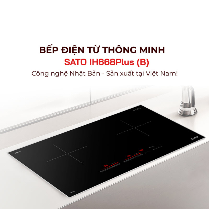 Bếp Điện Từ Thông Minh SATO IH668Plus (B) - CÔNG NGHỆ INVERTER Tiết kiệm điện năng tiêu thụ lên đến 40% - Miễn phí vận chuyển toàn quốc (Tặng 1 bộ nồi Inox 3 đáy) - Hàng chính hãng