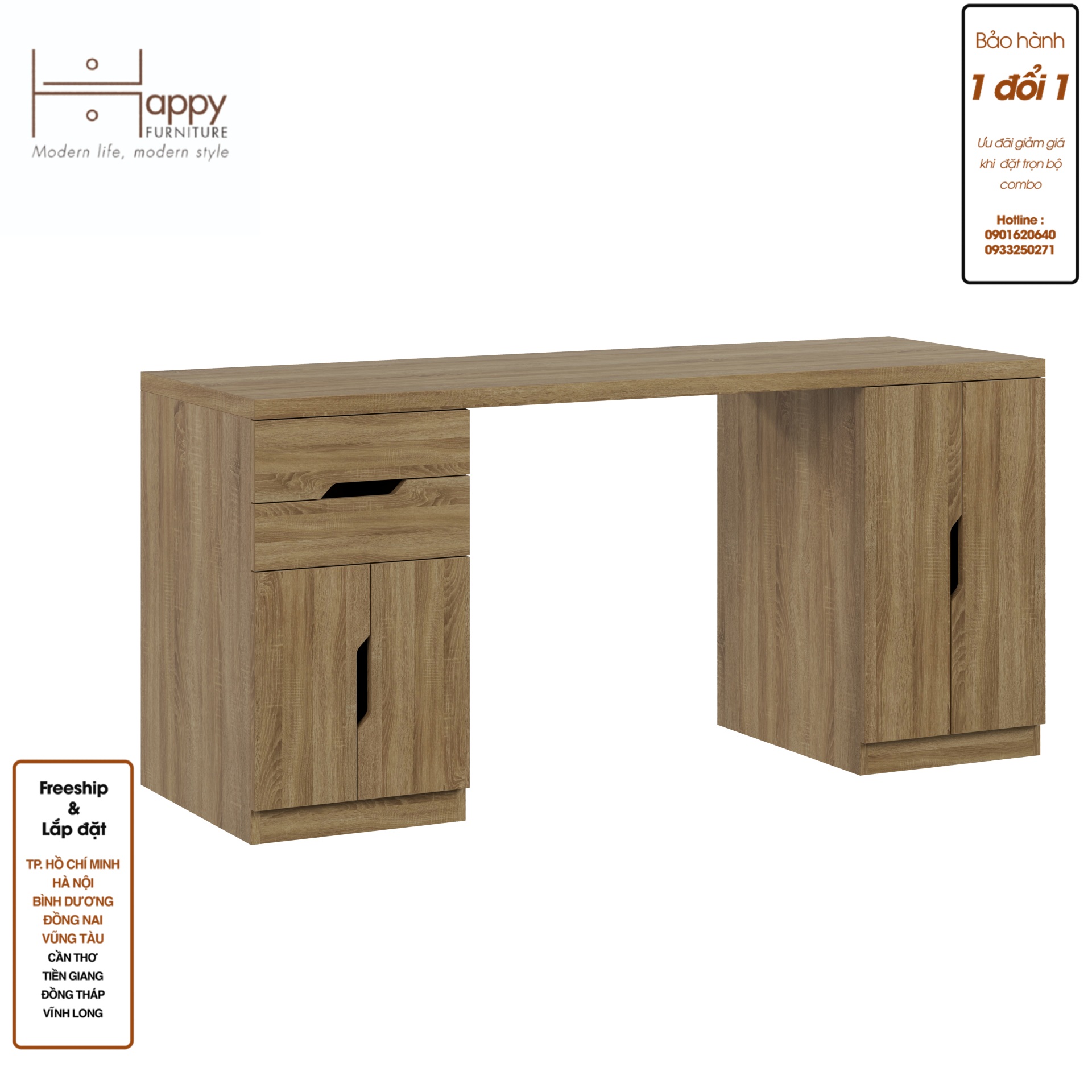 [Happy Home Furniture] DASH , Bàn làm việc - 2 hộc tủ ,BAN_031, BAN_032, BAN_033