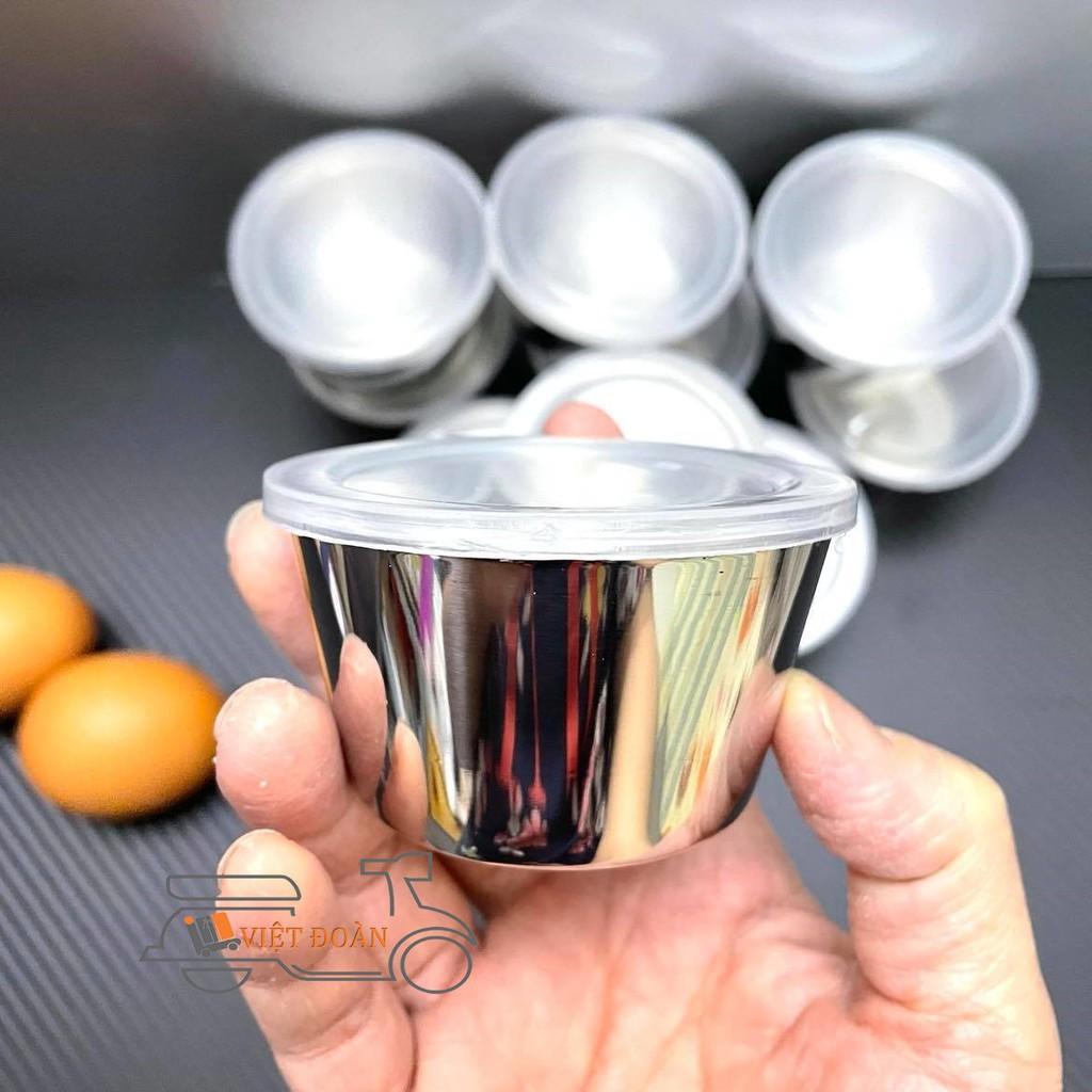 Khuôn Bánh FLAN, BÁNH CUPCAKE, RAU CÂU, PUDDING Inox cao cấp, sáng bóng KHÔNG RỈ - Combo 10 khuôn 7x4 cm (Kèm nắp)