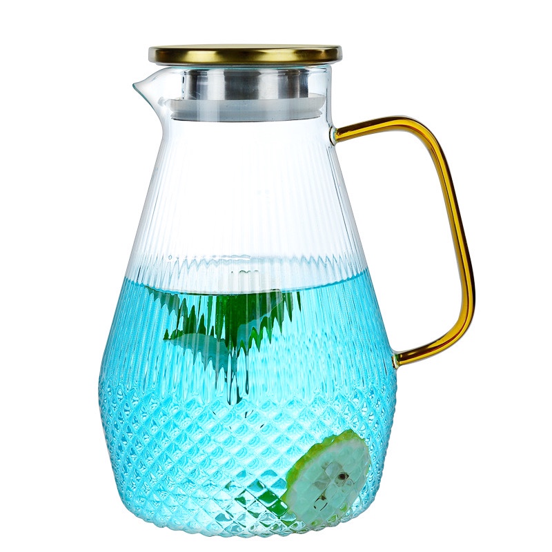 Bình thủy tinh chịu nhiệt nắp Inox quai viền vàng dung tích 1500ML và Ly 270ML( Phân loại Bình và ly riêng)