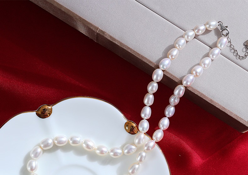 Vòng Cổ Ngọc Trai Nước Ngọt Thiên Nhiên Cao Cấp - Chuỗi Đơn Xoài Mọng - Trang Sức Cô Tấm - RICE PEARL - CTJ4608 + Tặng kèm bông nụ 6ly