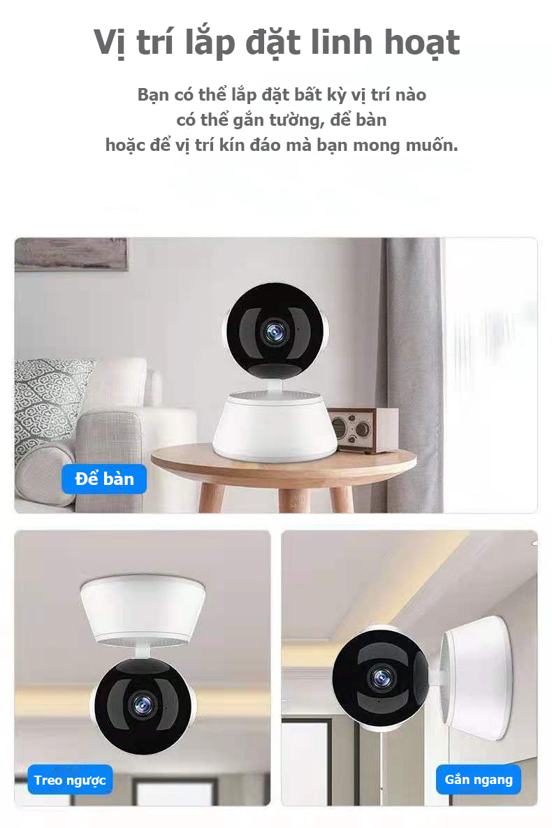 Camera wifi mini V380 Pro trong nhà, Góc rộng xoay đa hướng, đàm thoại 2 chiều, cảnh báo chuyển động, hình ảnh Full HD, cảm biến hồng ngoại ban đêm.