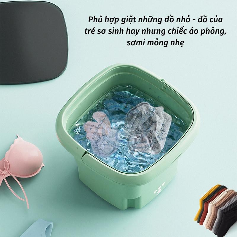 Máy giặt mini cao cấp gấp gọn tự động thông minh vắt khô khử khuẩn bằng ánh sáng xanh Blue Ag tiện lợi phù hợp với mọi g