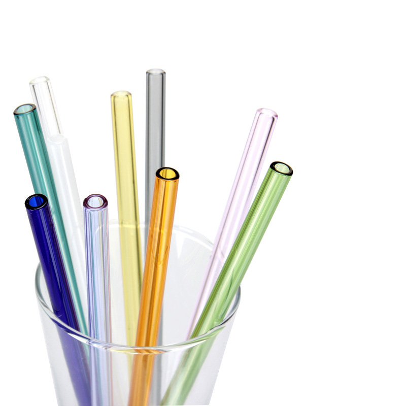 Bộ 4 Ống Hút Thủy Tinh Chịu Nhiệt + 2 Cọ Rửa + 1 Túi Vải