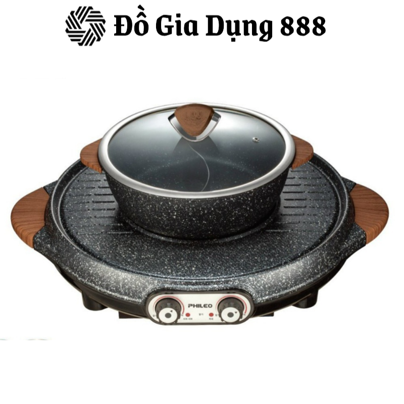 Bếp Lẩu Nướng 2 Ngăn PHILEO, Công Suất 1100W, Chống Dính, Dễ Vệ Sinh, Nội Địa Hàn, BH 12 Tháng