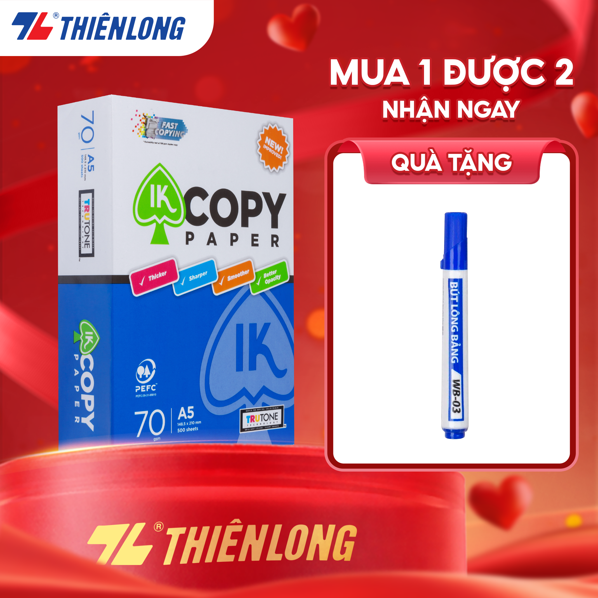 Combo 10 Ream giấy A5 70 gsm IK Copy (500 tờ) - Hàng nhập khẩu Indonesia hàng nguyên thùng tiện lợi hơn