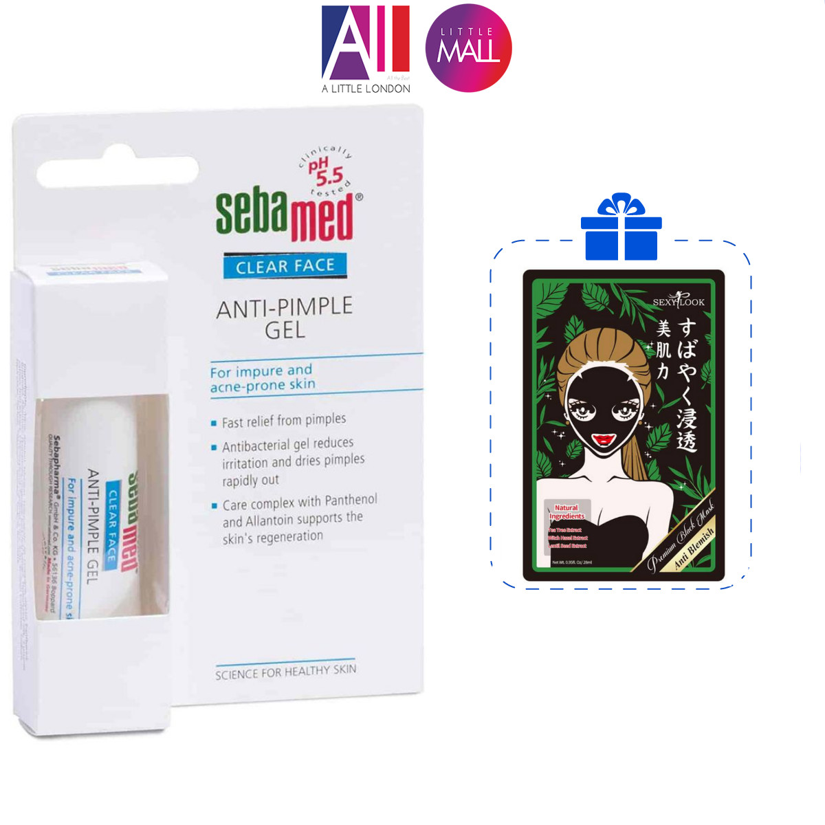 Gel gom cồi, dịu mụn Sebamed ph 5.5 clear face anti-pimple gel 10ml TẶNG mặt nạ Sexylook (Nhập khẩu)