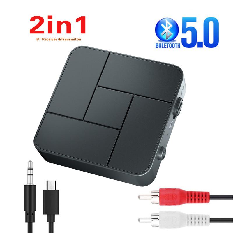 2in1 Bluetooth 5.0 Audio Receiver Transmitter Adapter 3.5mm AUX Jack RCA Dongle For Car TV PC Headphone