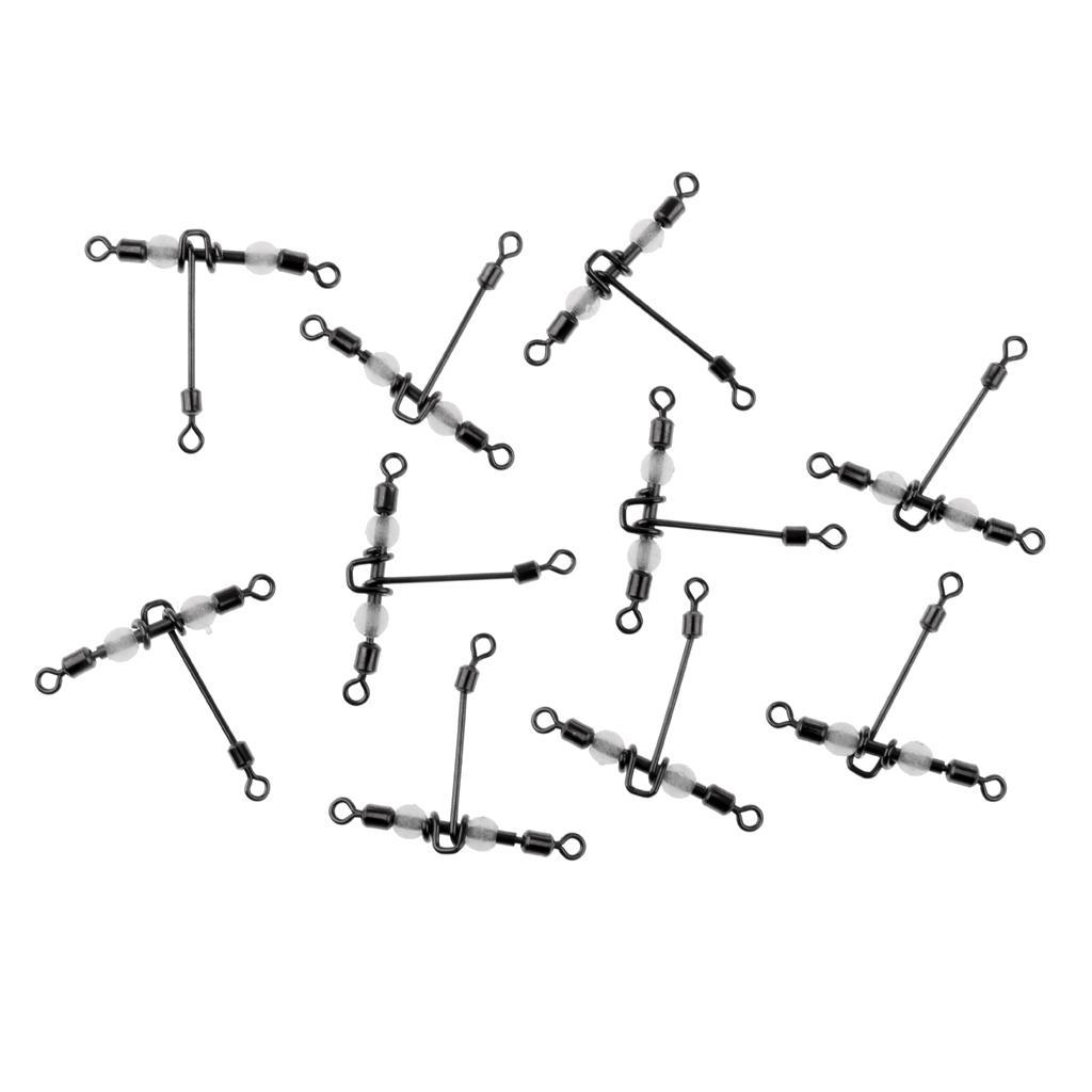10Pcs Fishing Crimp Swivels Cross-line Swivels T-shape Hook Line Connector with Luminous Beads