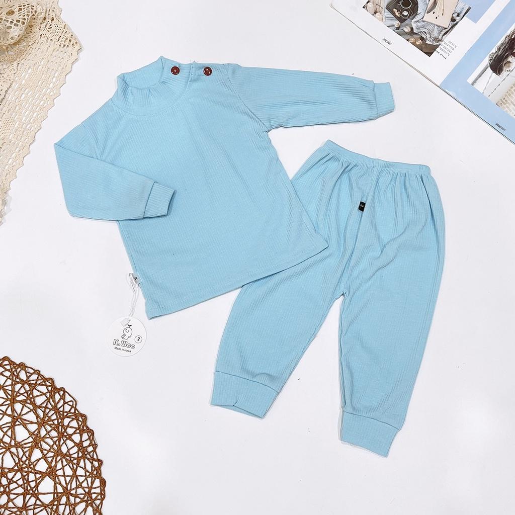 Bộ dài tay thu đông cao cấp K.Woo cho bé trai bé gái sơ sinh 6-16kg, cổ 3cm vải len tăm cao cấp giãn 4 chiều - BO42