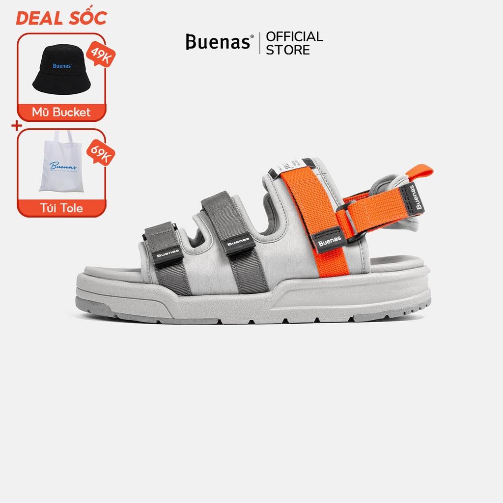 Giày sandal nam nữ unisex đi học quai ngang Buenas Sport SD6879 Cam ghi đế cao 3 phân