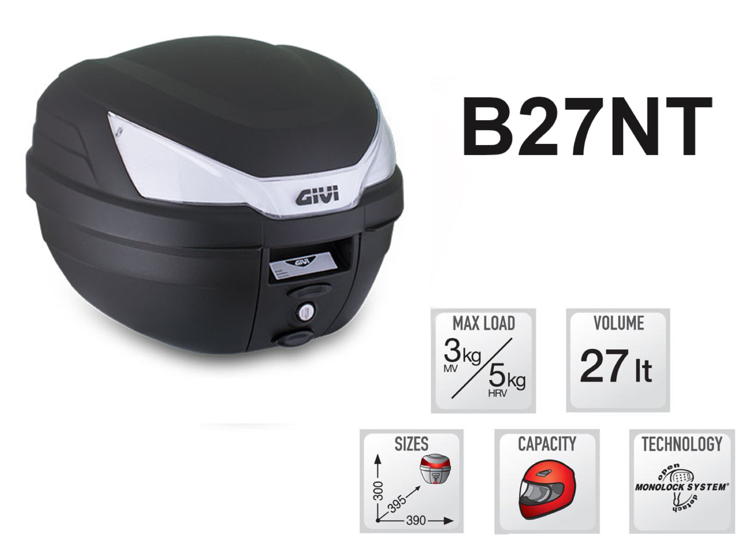 Thùng Sau Givi B27NT Dung Tích 27 Lít Kèm Sẵn Đế Hàng Chính Hãng