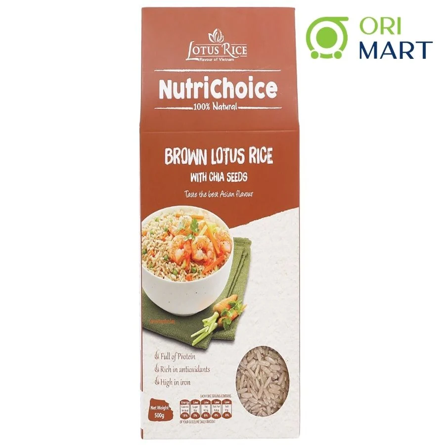 COMBO 5 Gạo Lứt Nâu & Hạt Chia Hữu Cơ NutriChoice Brown Lotus Rice Gói 500G Thơm Ngon Giàu Dinh Dưỡng Đạt Chuẩn An Toàn ORIMART