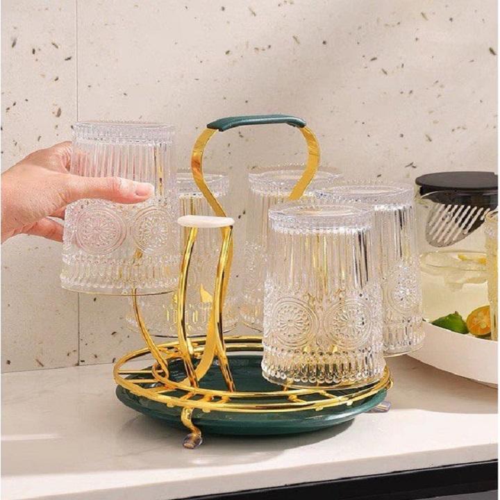Giá Úp Ly, Úp Cốc Hình Hươu INOX mạ vàng Kèm khay nhựa hứng nước , Khay để ly trang trí decor nhà ở văn phòng sang trọng