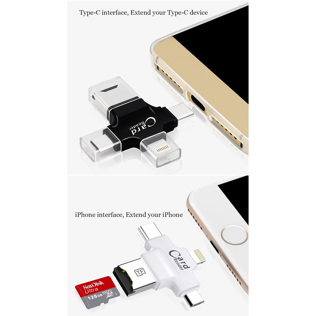 Đầu đọc thẻ 4 in 1 OTG, USB, TYPE - C, IOS