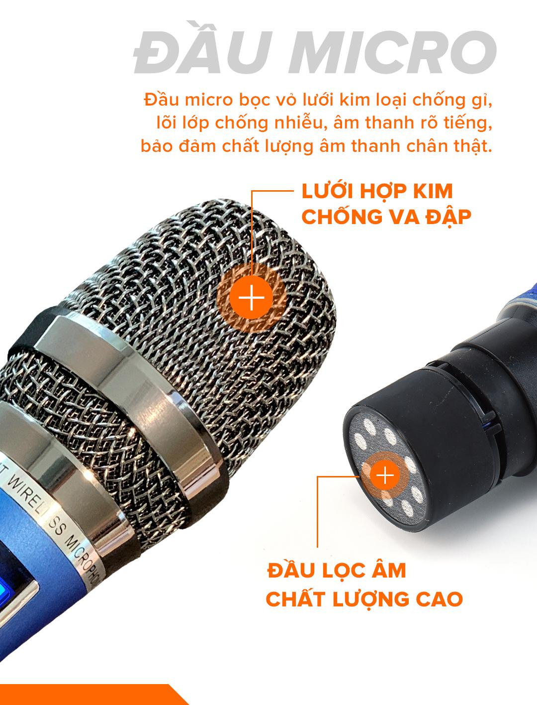 Micro không dây cao cấp C.O.K ST-212 (2 Mic), Dành cho loa kéo &amp; dàn âm ly, Jack 6.5, bắt âm tốt - Hàng chính hãng 100%