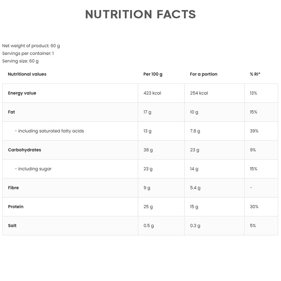 Thanh Bánh Protein OstroVit THE BAR, Lẻ 1 Thanh (60g/Thanh) Bữa Ăn Nhẹ Hoàn Hảo và Ít Đường | Nhập khẩu Ba Lan
