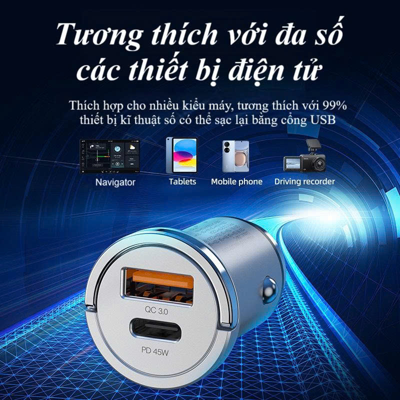 Tẩu sạc nhanh ô tô 45W Ho,co NZ10 với 2 cổng Type C + USB, sạc PD45W + QC3.0, có móc treo - Hàng chính hãng
