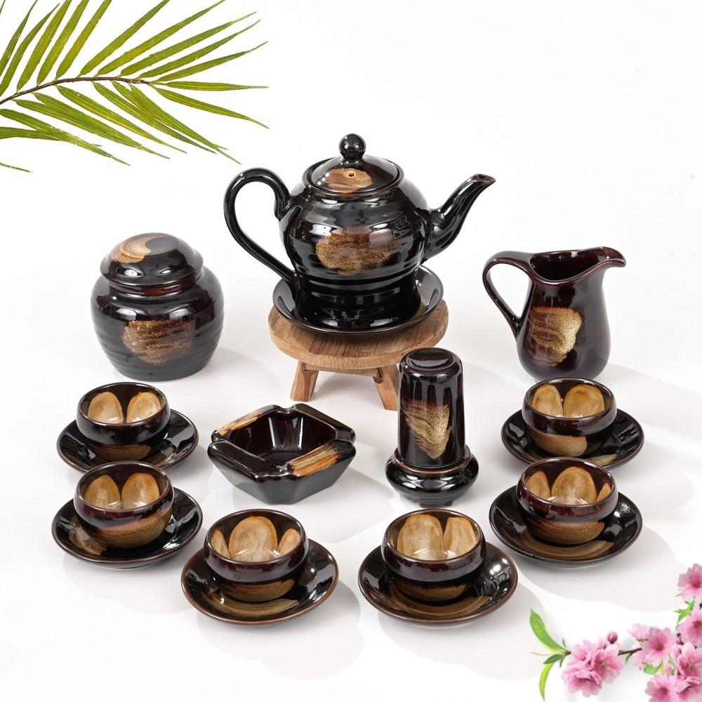 Bộ ấm chén Men hỏa biến chóe - Gốm sứ Bát Tràng - Làng Gốm