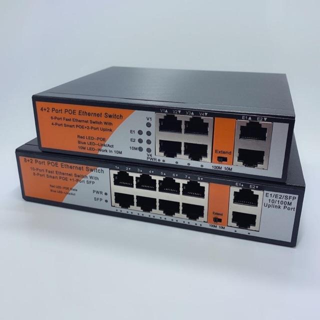 Swith mạng 4+2 port POE và 8+2 port POE , 4 cổng và 8 cổng POE, 2 cổng J45 10/100M chuyên dụng