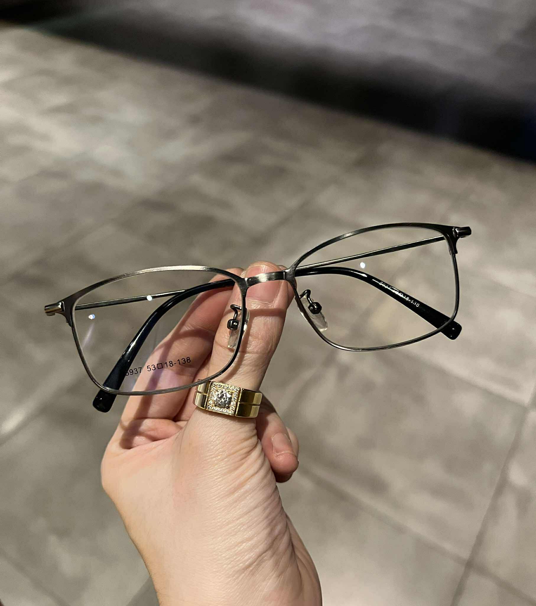 Kính mắt thời trang gọng kim loại màu xám cao cấp - Có thể thay mắt cận