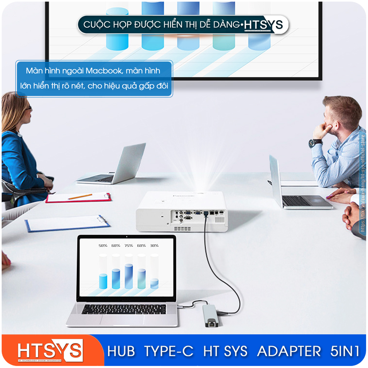 Hub Type C HT SYS 5 in 1 To HDMI, USB 3.0, Lan, PD 100W - Hàng Chính Hãng