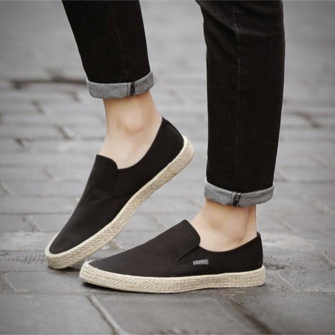 Slip on nam - Giày lười vải nam cao cấp thương hiệu 3768 - Vải thô 4 màu (đen), (khaki), (Xanh), (Đỏ) - Mã SP 616C