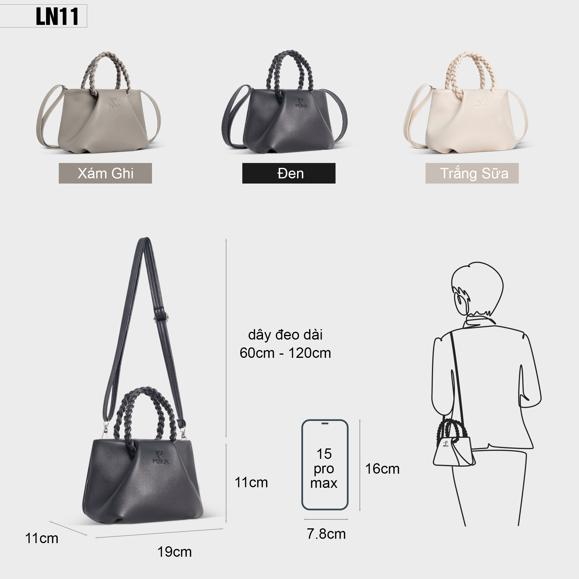 Túi đeo chéo nữ mini cầm tay quai đan LN11