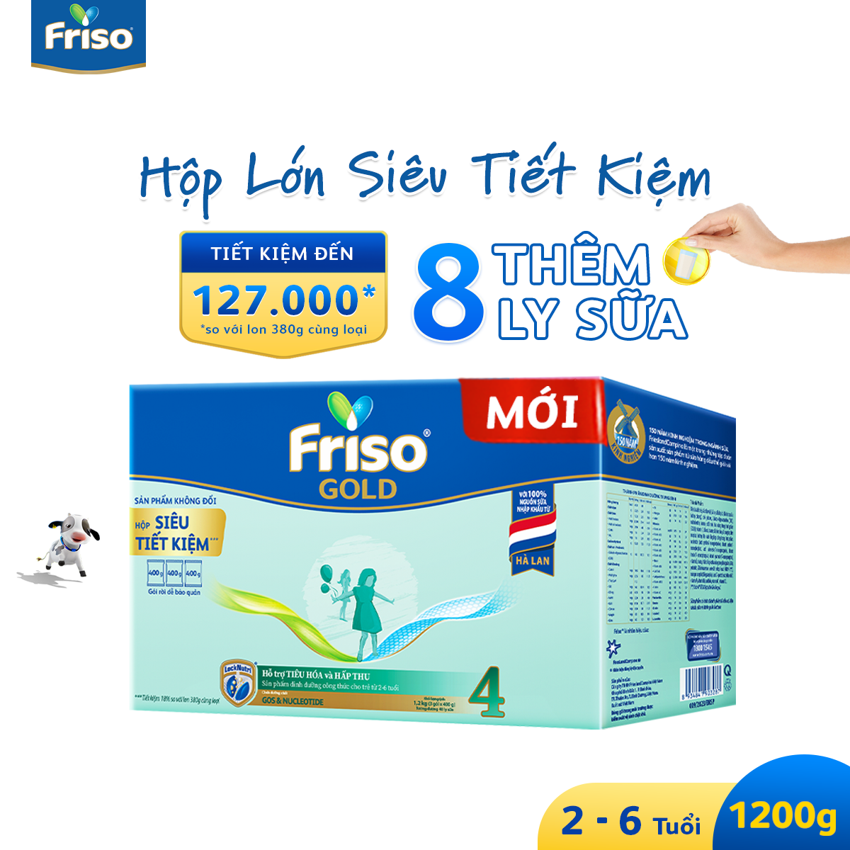 [MUA 2 GIẢM 250K] Combo 2 Hộp Sữa Bột Friso Gold 4 Hộp Giấy 1200G/hộp (Dành cho trẻ 2 - 6 tuổi) + Tặng Máy xay cầm tay