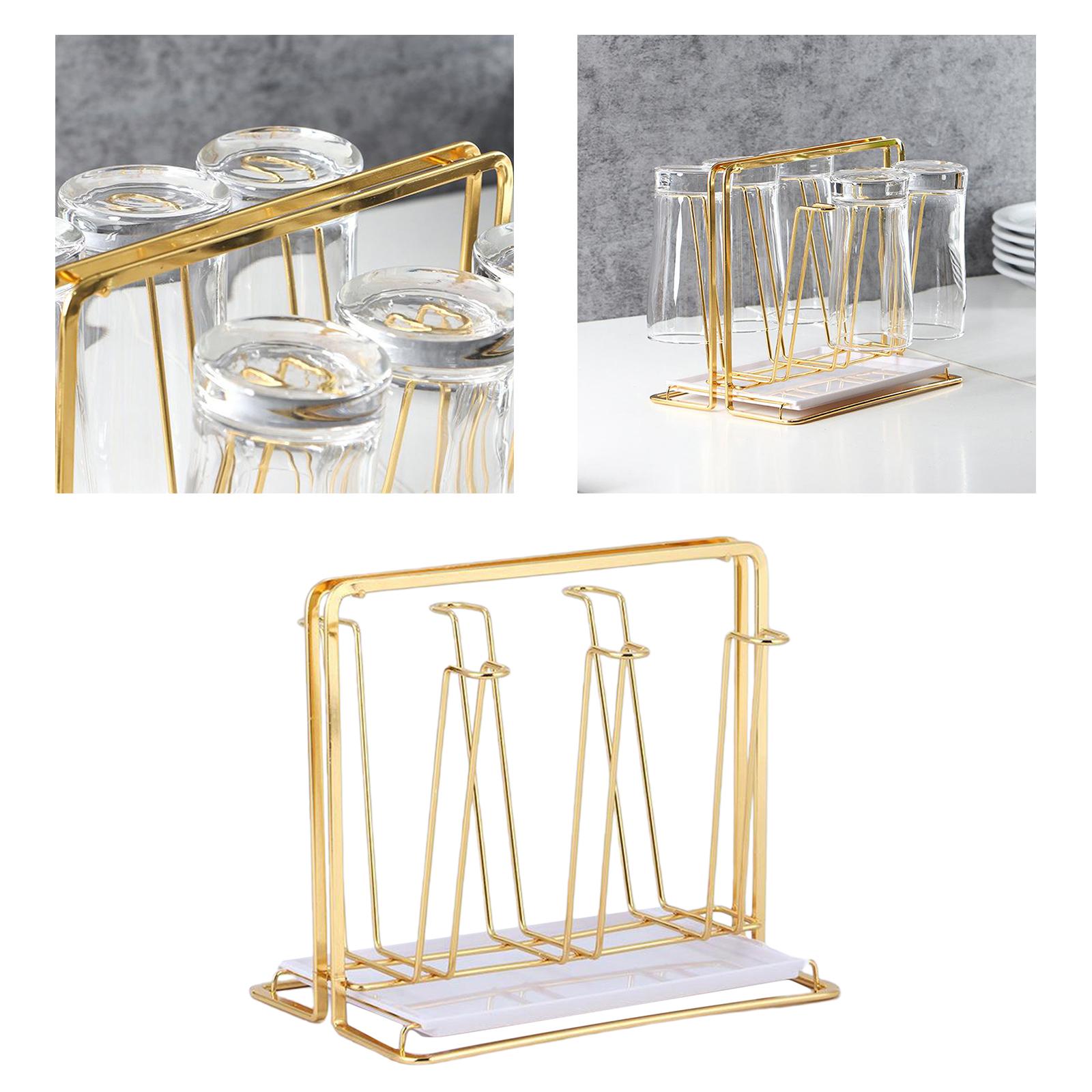 Minimalist Golden Cup Drying Rack Stand Iron 6 Cup Hooks Drainer Holder Tree for Mugs Glasses Bottles Home Kitchen Storage Organizer