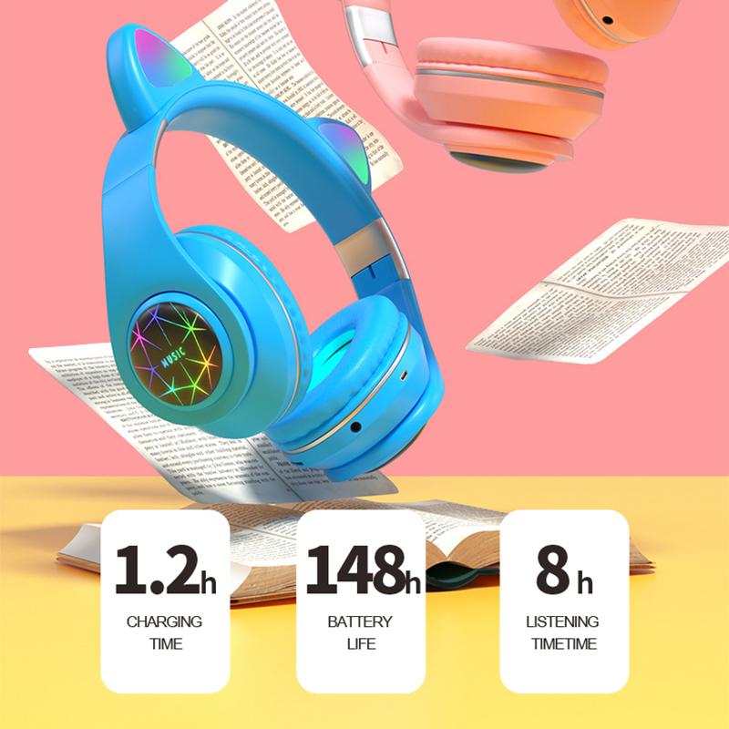 Đôi Tai Mèo Tai Nghe Nhét Tai Không Dây Tai Nghe Nhạc Stereo Xanh Dương-Răng Tai Nghe Có Mic Trẻ Con Gái Fone Game Thủ Tai Nghe Kid Quà Tặng