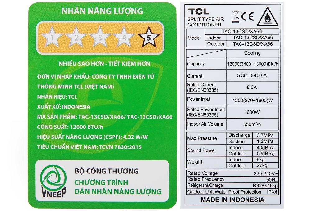 Máy lạnh TCL Inverter 1.5 HP TAC-13CSD/XA66 - Hàng chính hãng - Giao toàn quốc