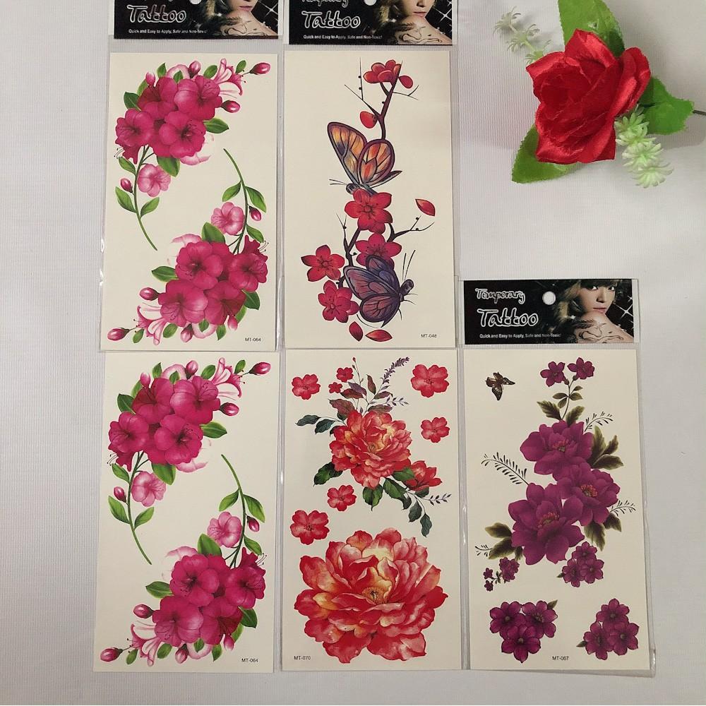Combo 5 tấm hình xăm dán tattoo cao cấp 10x20cm CÁC LOÀI HOA ĐẸP