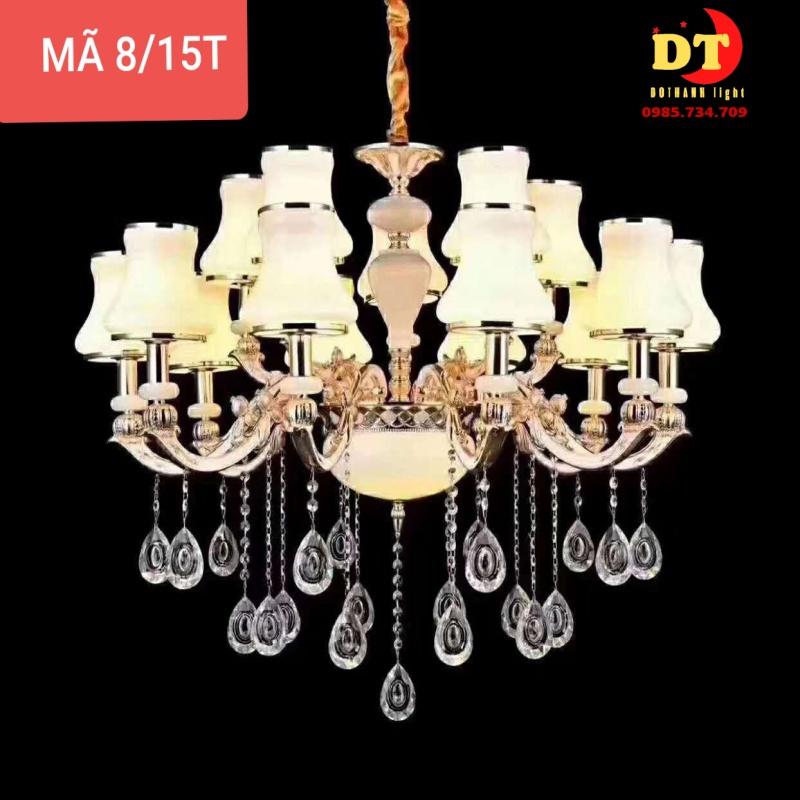 Đèn chùm phòng khách DOTHANH LIGHT 08 mẫu mới 15 tay chao thuỷ tinh phong cách cổ điển DCN