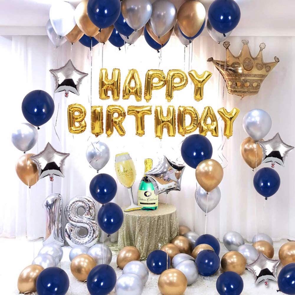 Bộ bong bóng sinh nhật người lớn tone xanh dương adult birthday combo set SNNL35