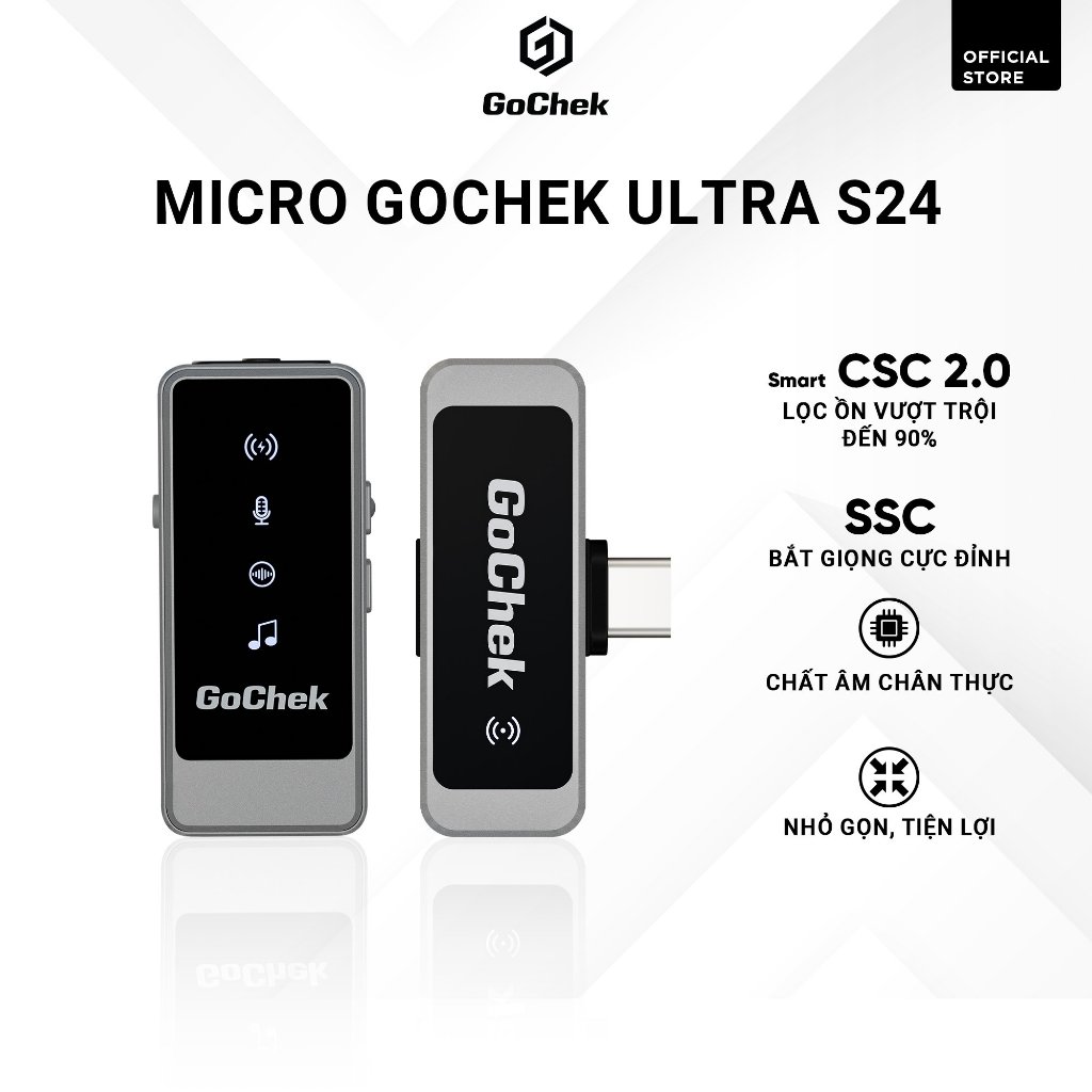 Micro thu âm không dây GoChek Ultra S24, tích hợp 2 chân cắm khi livestream/quay video/ghi âm cho điện thoại/máy tính bảng/PC/Laptop - Hàng chính hãng