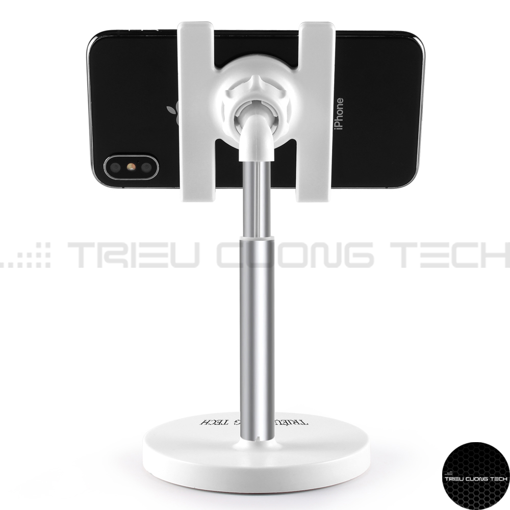 Giá Đỡ Để Bàn Điện Thoại Máy Tính Bảng Ipad Hợp Kim Nhôm ABS Cao Cấp Nâng Hạ - Xoay Tròn - Điều Chỉnh Góc Độ - KT 9.5x9.5x20 Cm - Hàng Chính Hãng