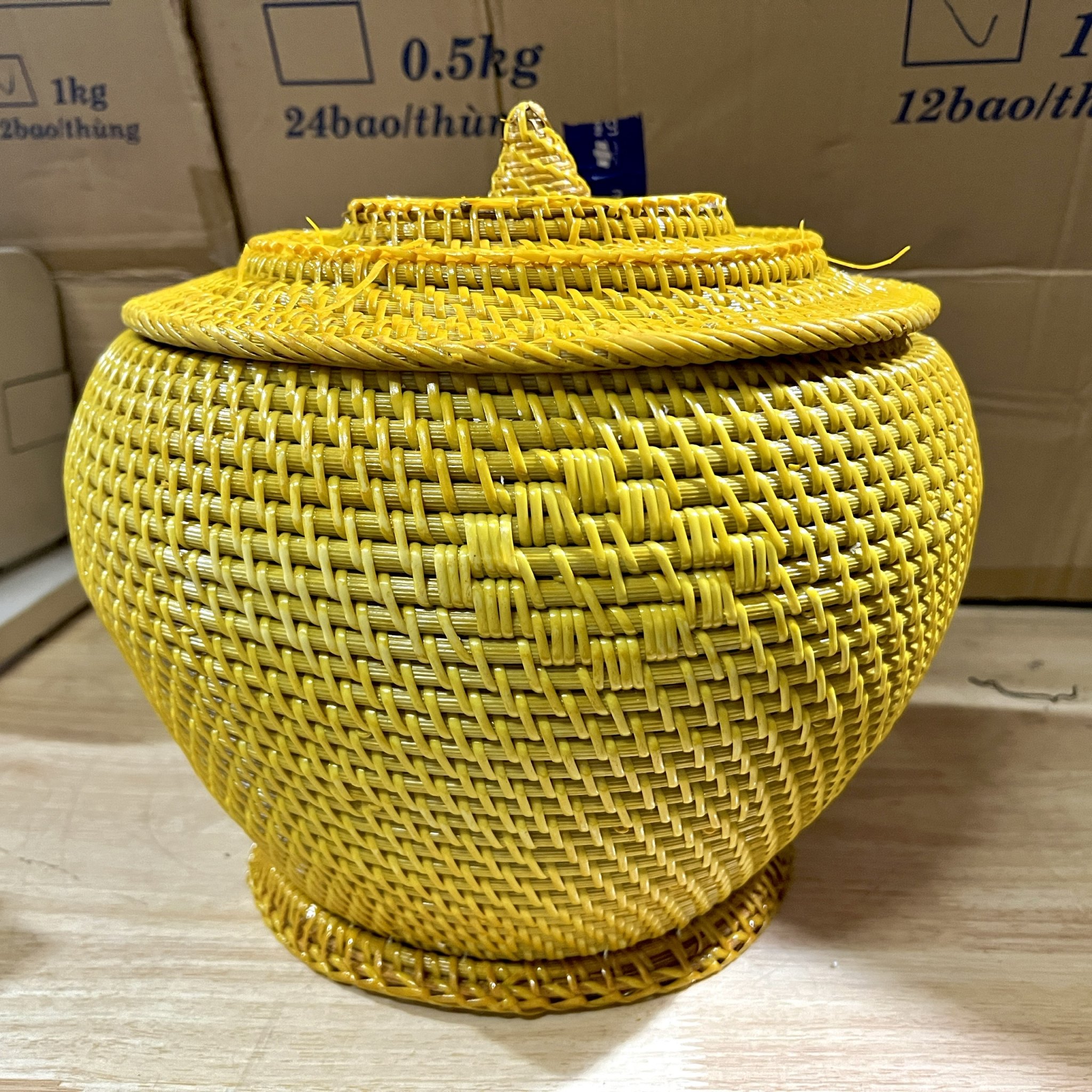 Giỏ đan mây giữ nhiệt bình tích trà, giỏ đựng tích trà giữ ấm bình trà loại đẹp chất lượng cao – Cao 30cm
