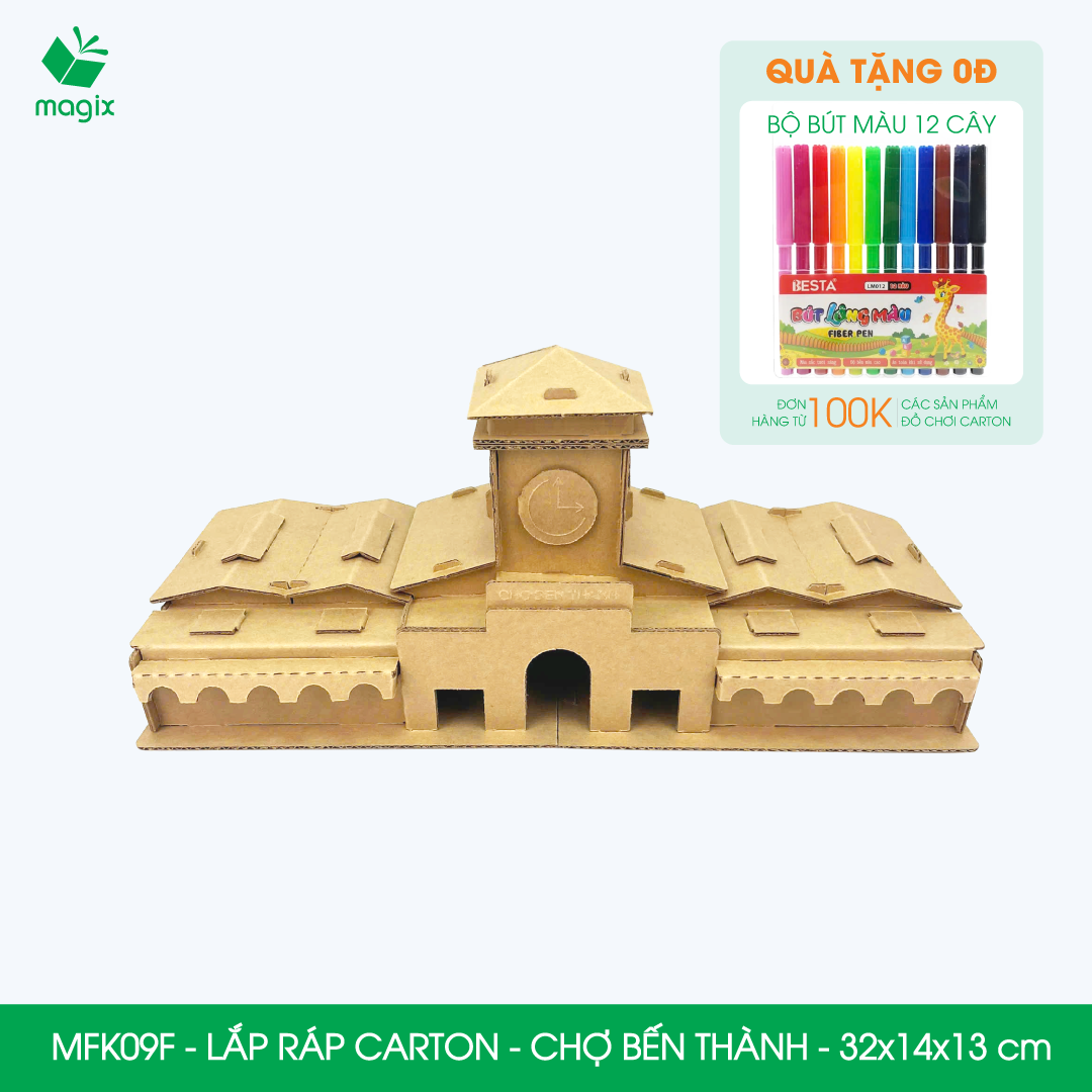 MFK09F - 32x14x13 cm - Mô hình Chợ Bến Thành lắp ráp từ bìa carton cao cấp, mô hình địa danh Việt Nam