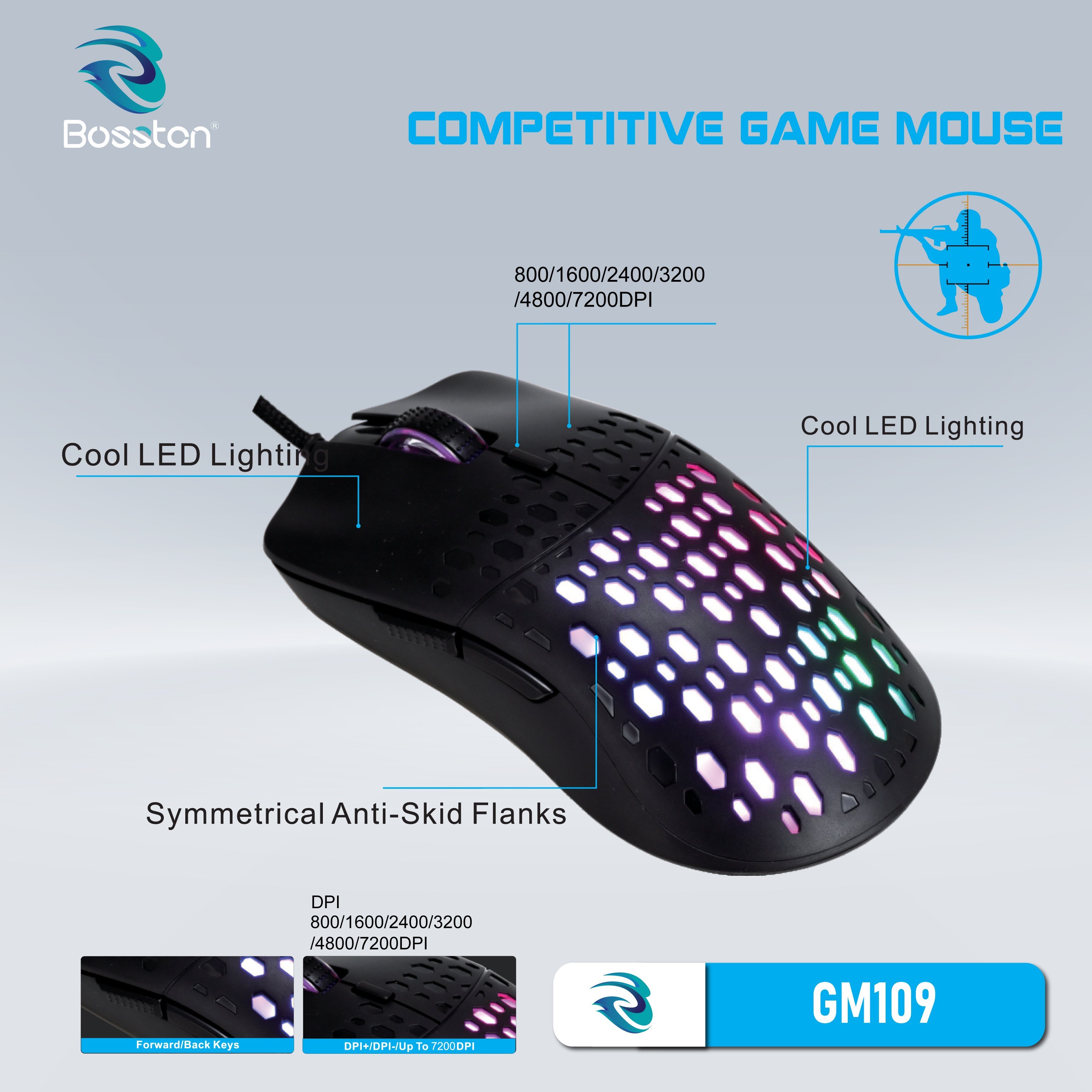 Chuột Bosston GM109 Gaming 7.200DPI Tặng kèm lót chuột - Hàng chính hãng